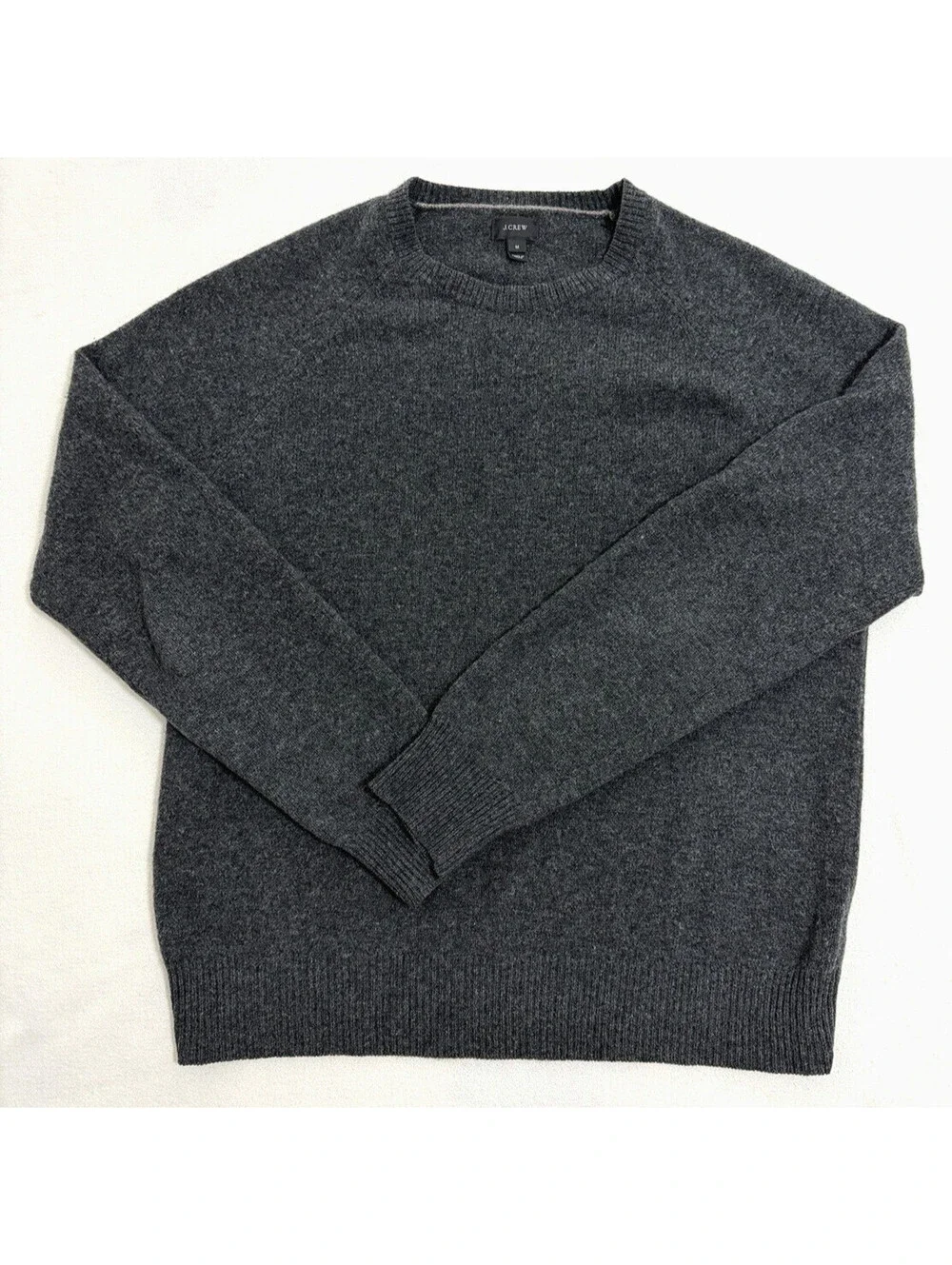 J Crew 100% Lambswool Sweater Mens Medium Charcoal Gray Knit Pullover Crewneck